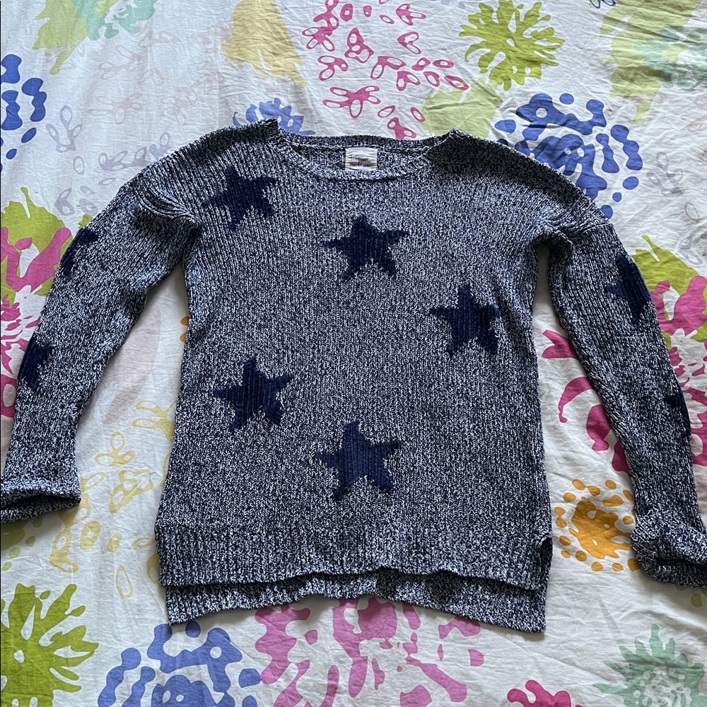 Blue and White Star Pattern Sweater